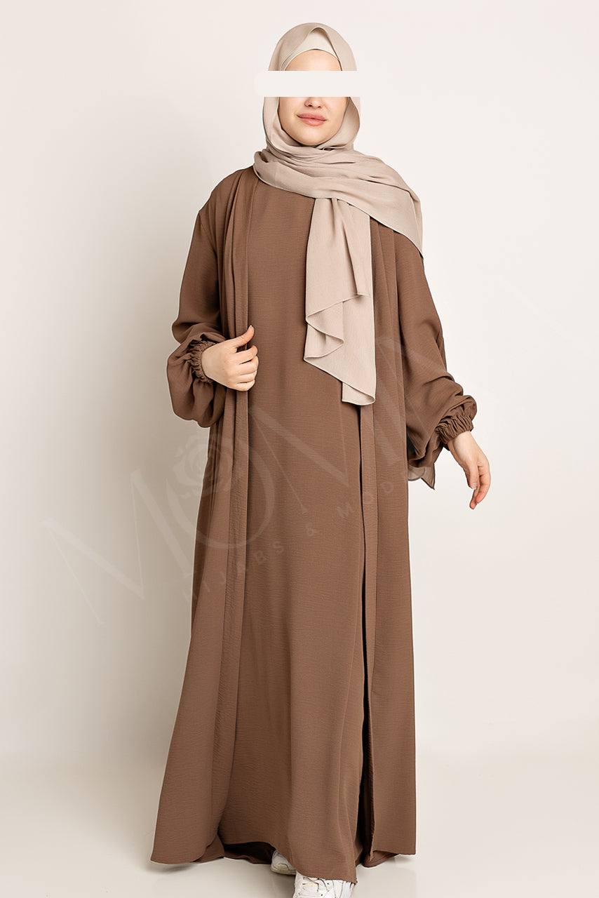 Amani Textured Abaya Set - Cocoa Brown