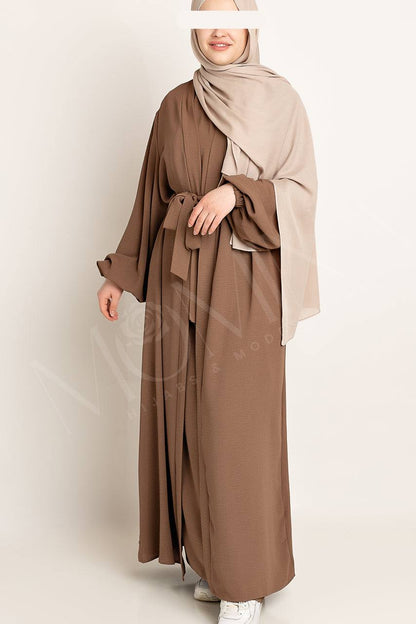 Amani Textured Abaya Set - Cocoa Brown