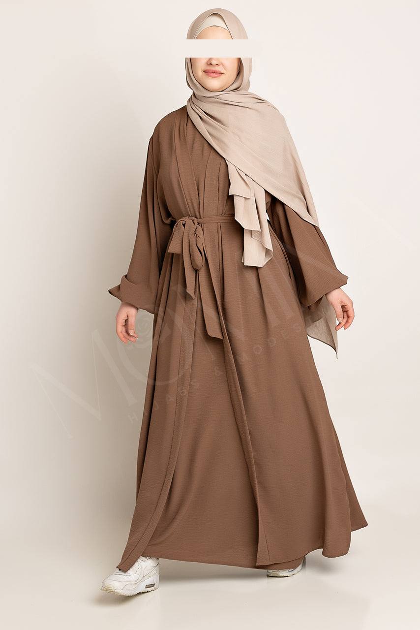 Amani Textured Abaya Set - Cocoa Brown