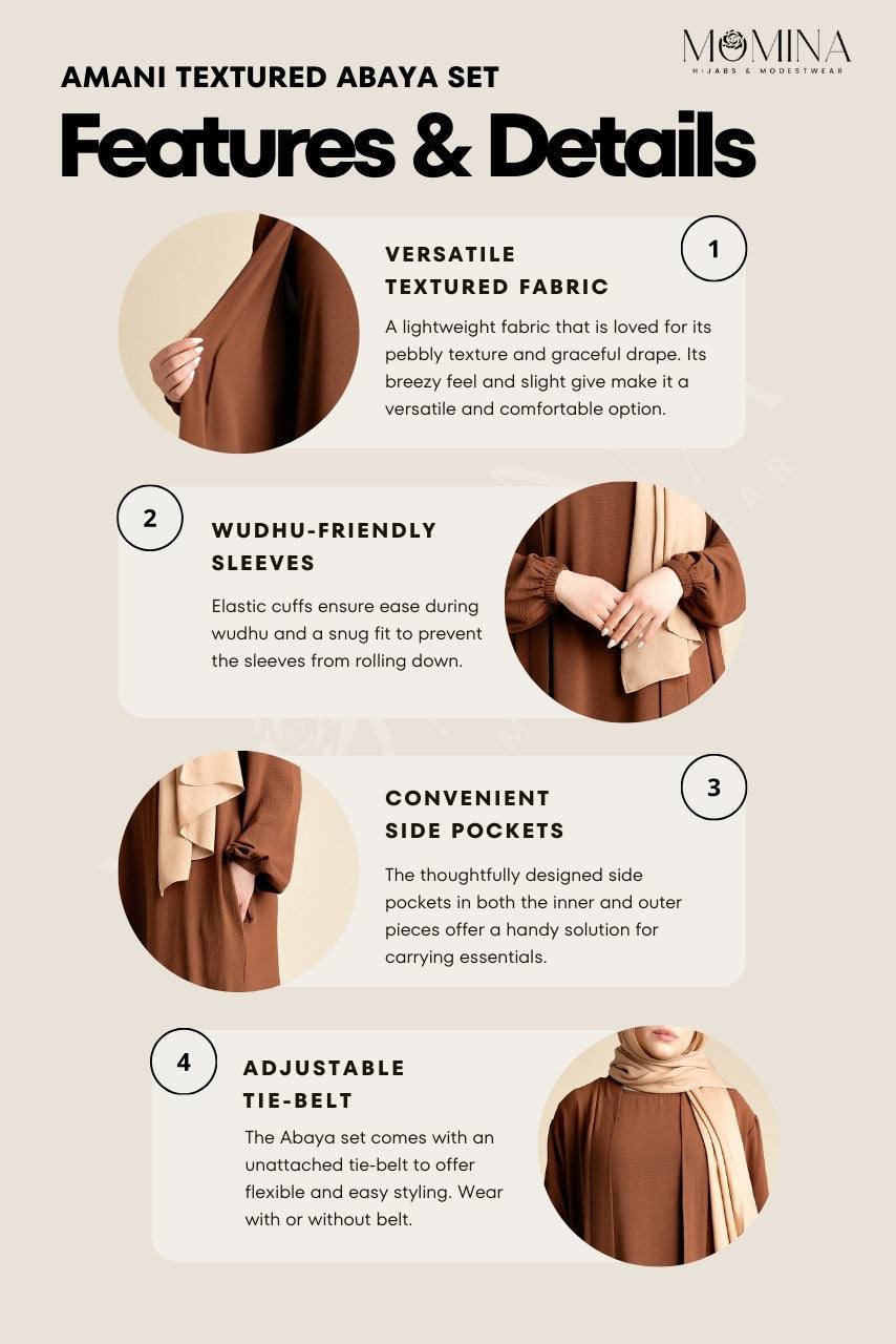 Amani Textured Abaya Set - Cocoa Brown