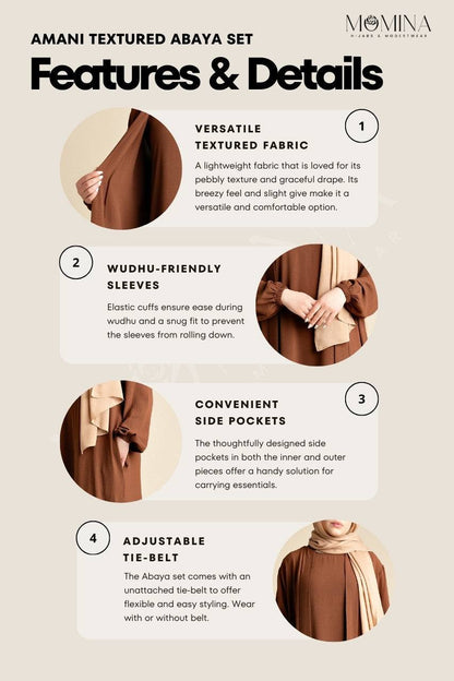 Amani Textured Abaya Set - Cocoa Brown