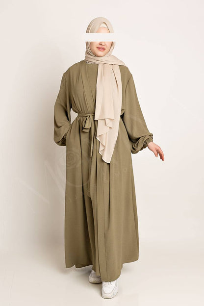 Amani Textured Abaya Set - Olive