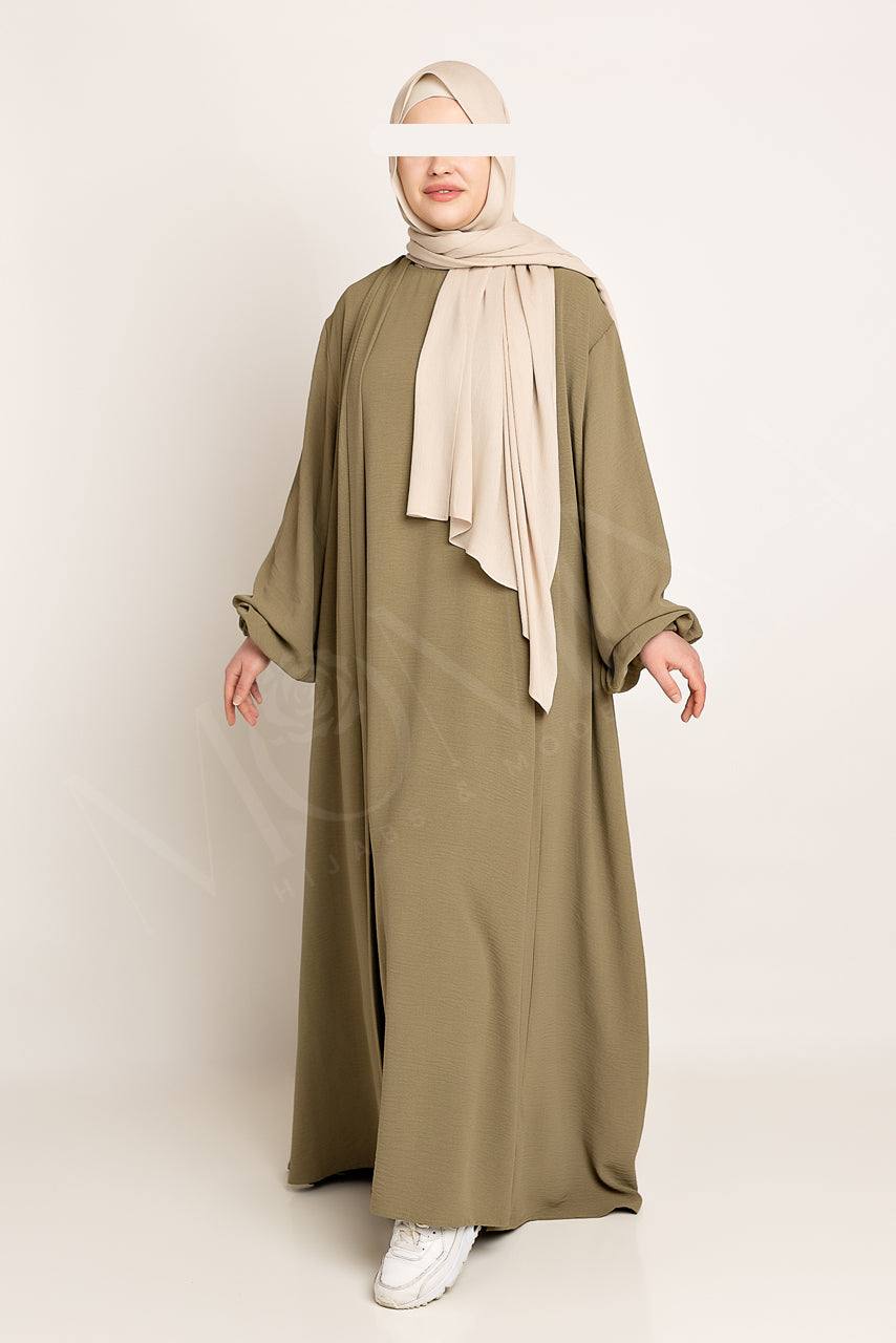 Amani Textured Abaya Set - Olive