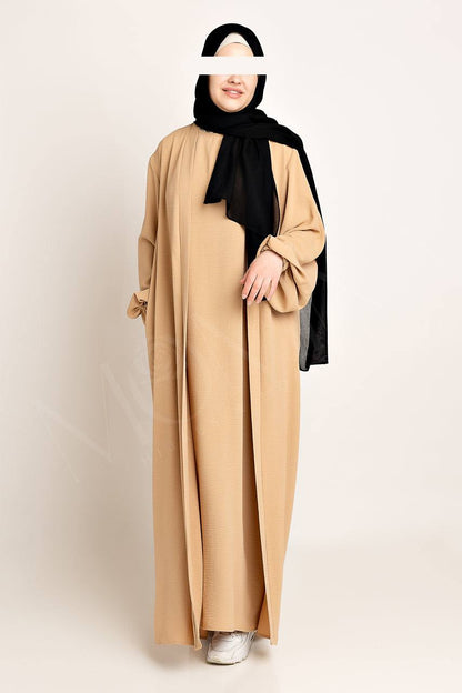 Amani Textured Abaya Set - Peanut