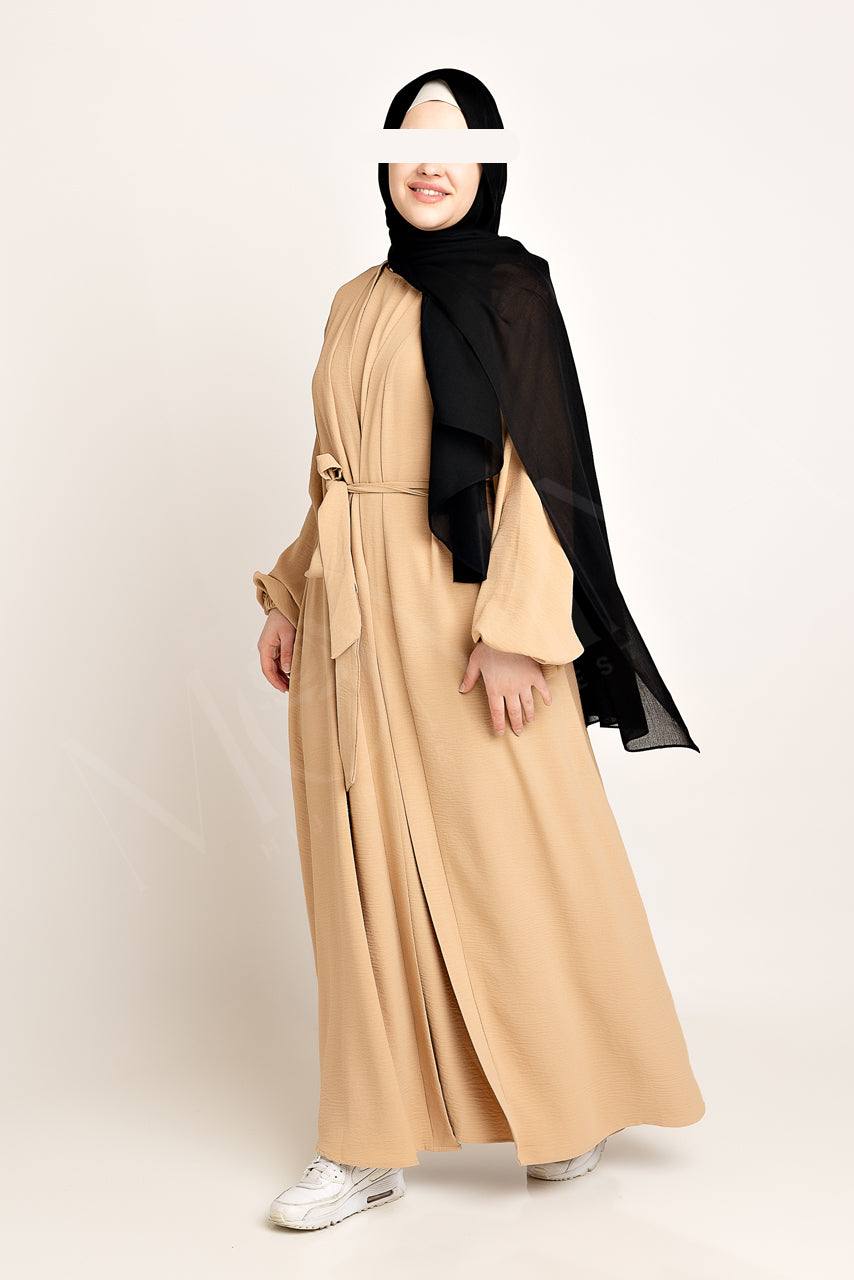 Amani Textured Abaya Set - Peanut