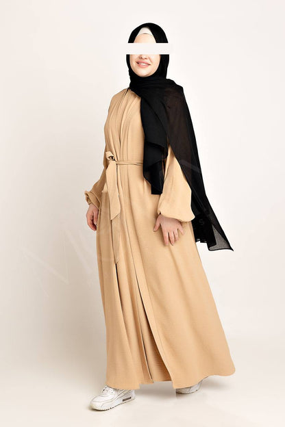 Amani Textured Abaya Set - Peanut