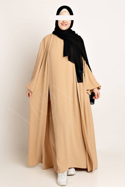 Amani Textured Abaya Set - Peanut